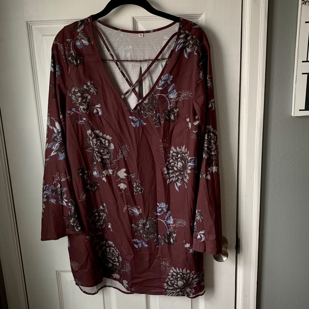 3 for $25! Shein Plum Floral Flowy Long Tunic Top